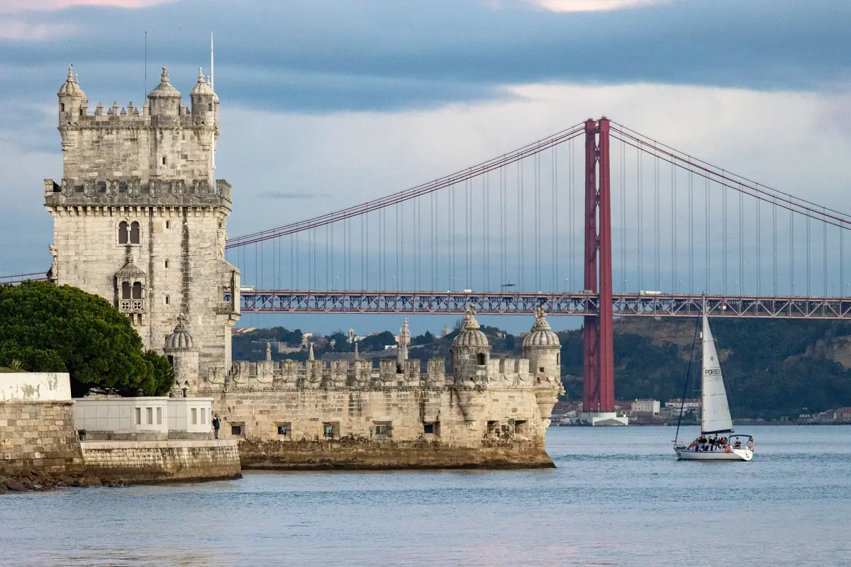 Belem Tower with the 25 de Abril Bridge behind