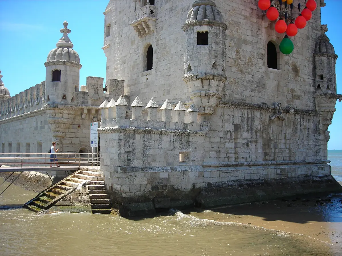 The bastion of Belem Tower at the water