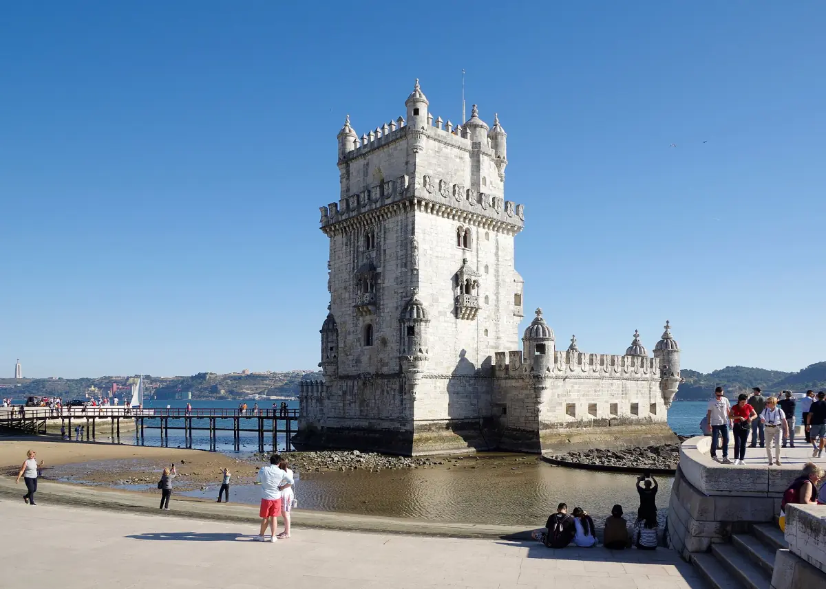 Visitors on the walkway to Belem Tower