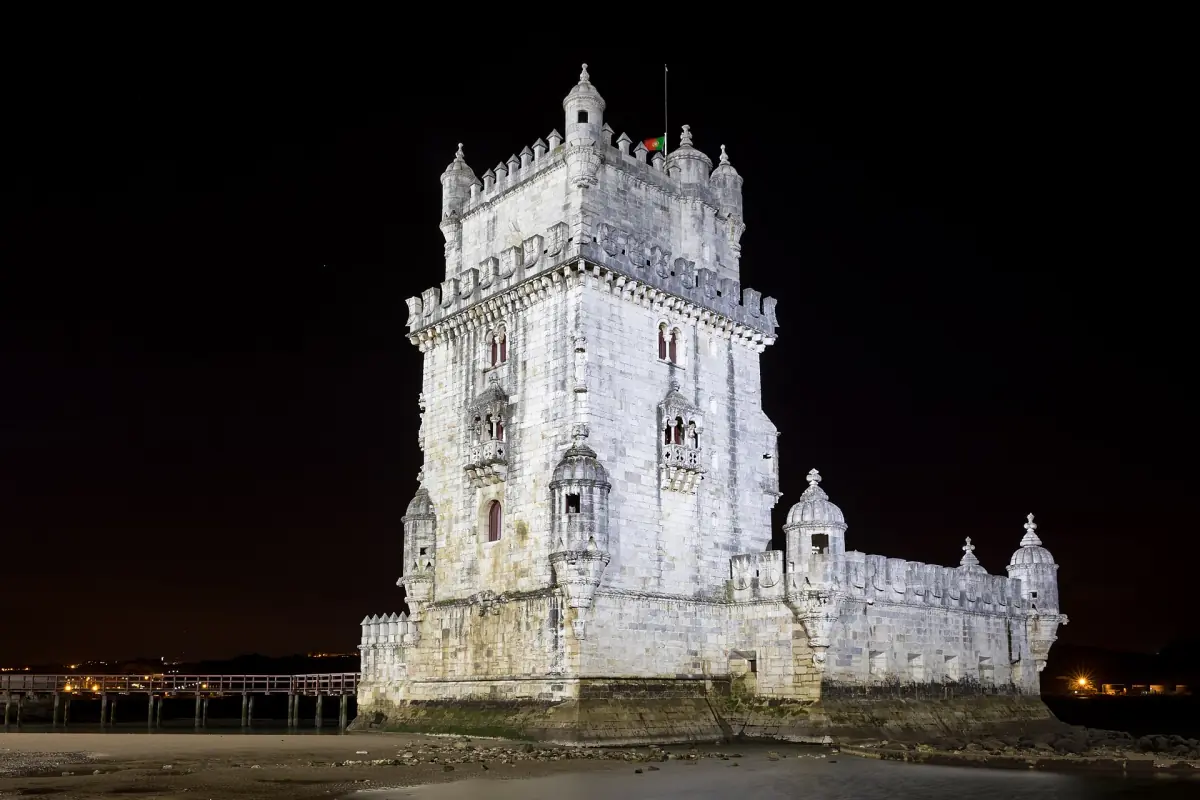 Belem Tower lit up at night