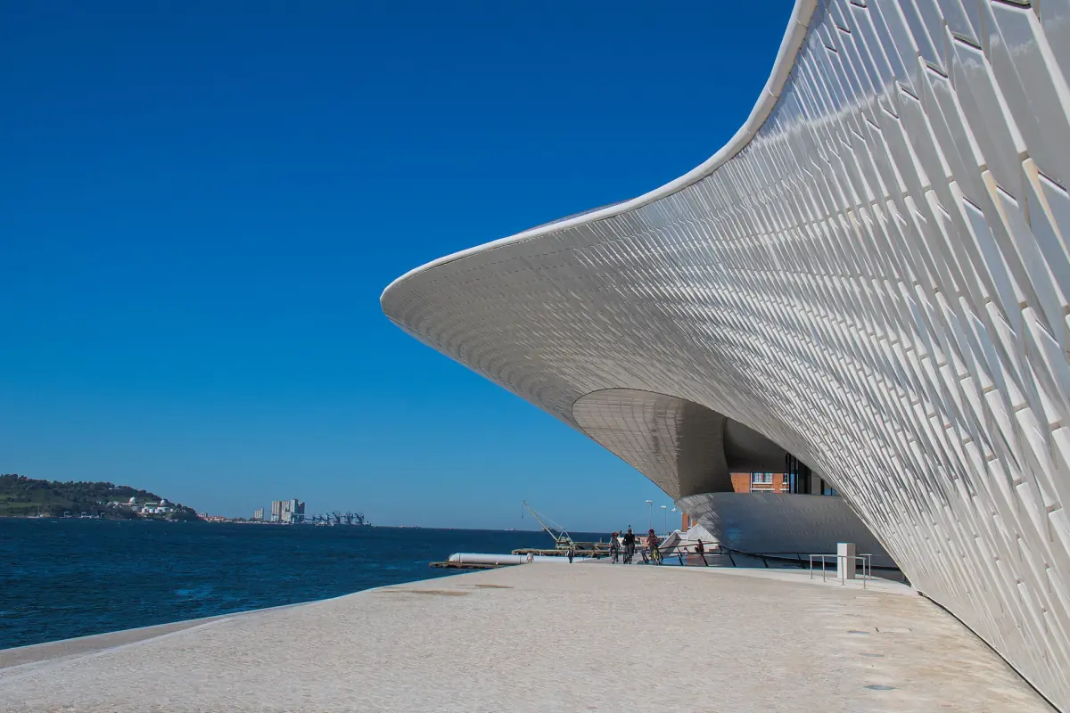 The curved roof of MAAT on the river