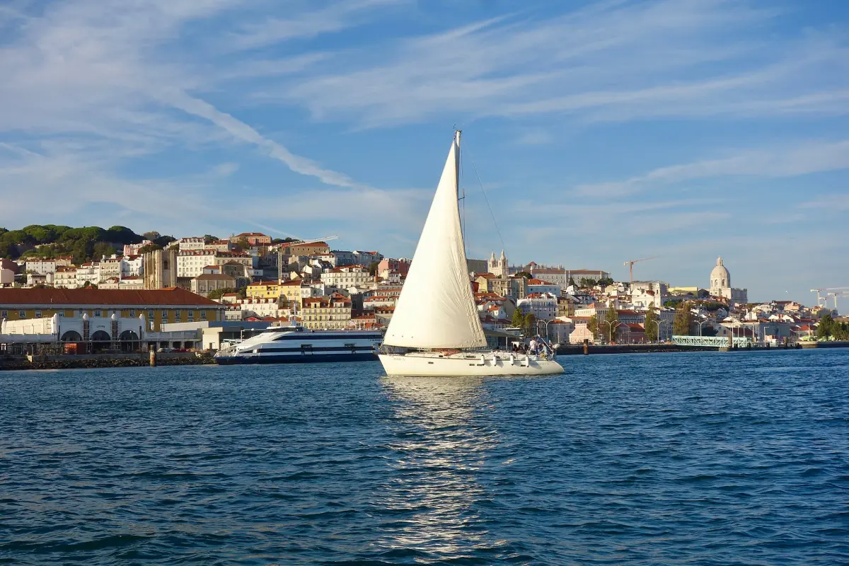 A sailboat on the Tagus off Lisbon