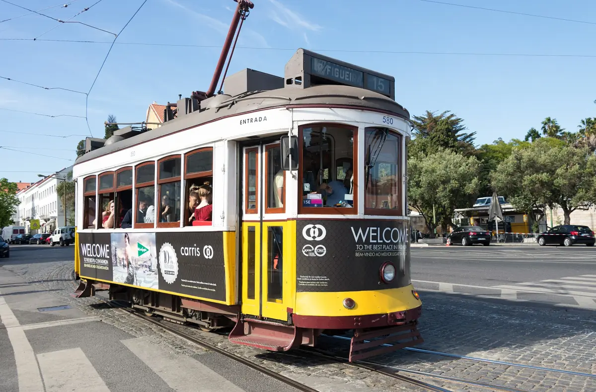 A tram at Praça do Império in Belem
